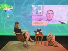 mulher sentada numa cadeira em conversa com participante de evento por videochamada em premiacao da ABIC