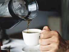 Pouring hot coffee drink